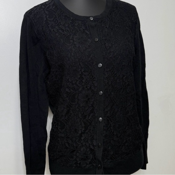 Merona Black Lace Overlay rayon Cardigan - Picture 2 of 6